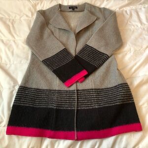 Conrad C Collection Wool Coat. Size medium . Grey with black,fuschia trim